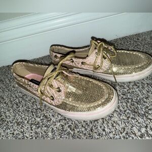 Sperry top sider girls pink and gold glitter sneaker